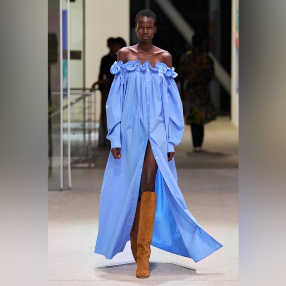 az factory Dresses & Skirts - NWT AZ FACTORY+Lutz Huelle Sunset off-the-shoulder pleated cotton-poplin maxi